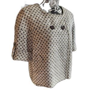 Ellen Tracy Cotton Blend Black/White/Tan Short Sleeve Silk Lined Blazer Size 6